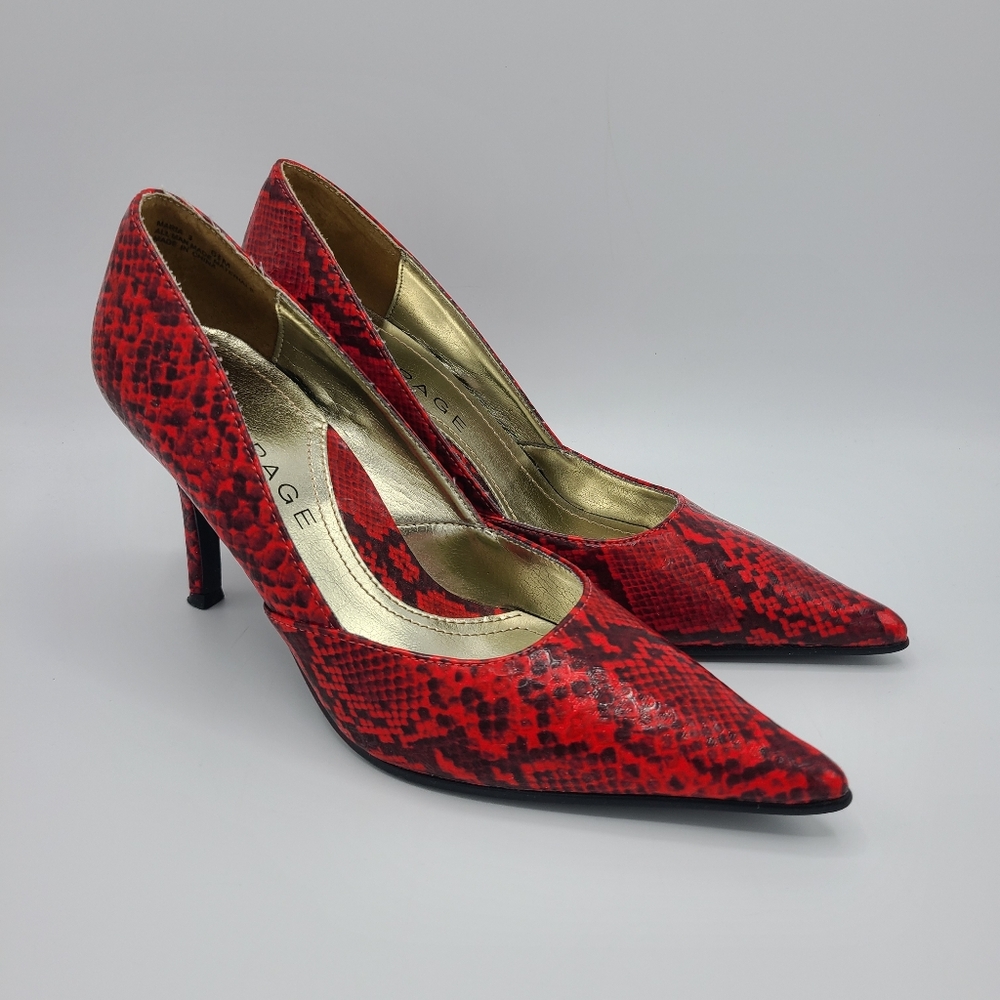 Rampage Maria Red Black Snakeskin Print Pointed Toe Heels Pumps 6.5 - Picture 13 of 13